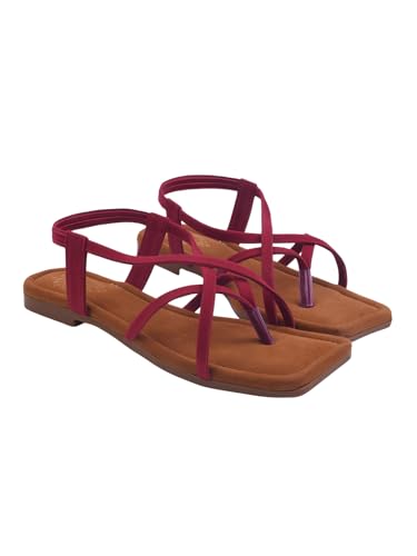 Image of Shoetopia Women's Toe Ring Flat Sandals, Strappy Cross Strap Slip-On Flats, Comfortable Casual Daily Summer Footwear