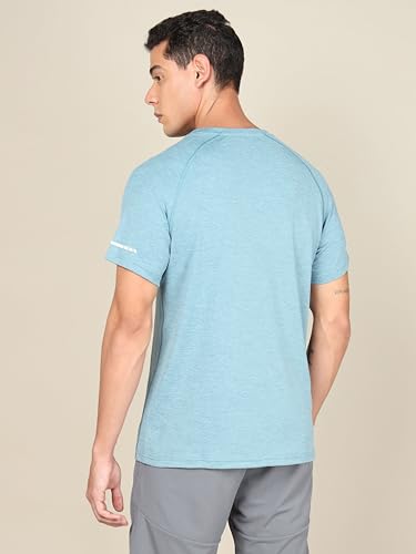 Image of TECHNOSPORT Men's Melange Slim Fit Round Neck T-Shirt Double Cool Raglan Sleeve Slip On Polyester for Gym Running Workout UPF50+ Anti Odour