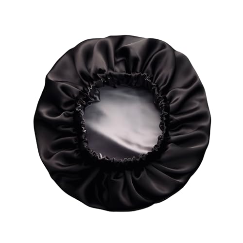 Men's Pure Mulberry Silk Sleep Cap - Reversible Black & Graphite, 19 Momme, Double Layer, Handmade in USA, Stretch to Fit - Ideal for All Hair Types & Perfect Gift NOCHKA