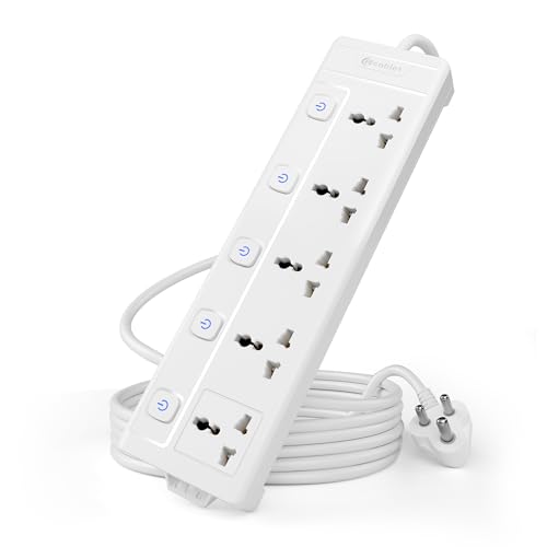 Image of Cablet Extension Board 3 Meter Cable, 2500W 10A, 5 Universal Multi Plug Socket, 5 Individual Switches, 3 Mtr Heavy Duty Cord, LED Indicator, Power Strip for Home & Office Use