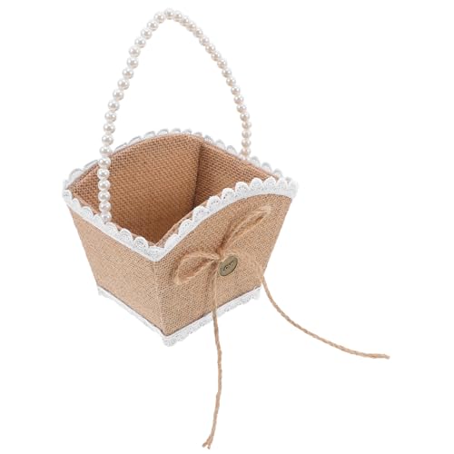 Sewroro Cesta Rústica y Elegante para Niña Flores Hecha de Algodón y Lino, Portátil y Versátil para Decoración Nupcial en Bodas Clásicas