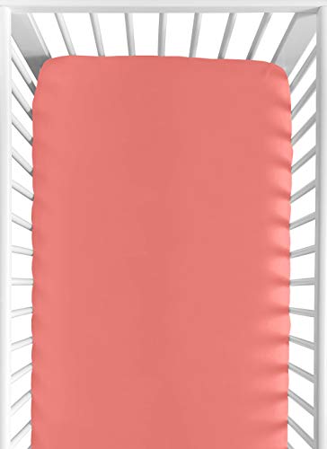 Image of Sweet Jojo Designs Fitted Baby Crib Sheets (Coral) for Girls, Infant Nursery, Toddler Room - Standard Size (Solid Color for Minimalist, Shabby Chic, Bright, Classic, Modern, Mod Diamond Collection)