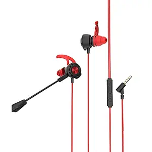 XO MKF04 Round Wired Stereo Sound Earphone Gaming Headset with Boom Mic, 3.5 MM Splitter Cable, Double Wheat Design is a & Clear Transmission for iOS & Android Mobile Phones ? Red