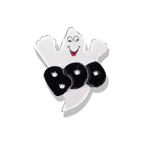 Image of Enamel Boo Halloween Brooch Pin for Women Girls Men Fashion Cute Ghost Demon Round Rhinestone Brooches Badges Lapel Pins Fun Holiday Festival Ornament Hat Bag Suit Dress Accessories Jewelry Gift (Black White)