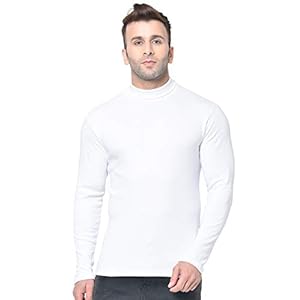 CHKOKKO Winter wear Cotton Plain Full Sleeve High Neck T Shirt for Men White Size L