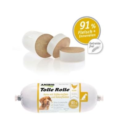 Anibio 8 x Tolle Rolle Huhn 400g | Getreidefrei | Nassfutter für Hunde | Single Protein | mit Süßkartoffeln und Kokosflocken | Ohne Zusatzstoffe | Glutenfrei | Geprüfte Qualität