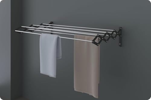Image of RIOMAX 7 Rod Heavy Duty Rust-Free Stainless Steel Foldable Wall Mounted /Mounting Clothes Drying Stand for Balcony /Cloth Dryer Racks for Bathroom /Balcony /Indoor /Outdoor (2 Ft - 7 Rod - Black & Silver)