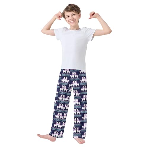 ZZXXB Ethnic Llama Boys Long Pants Soft Trousers Elastic Waist Kids Lounge Bottoms with Pockets S-XL2