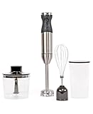 Kenmore Immersion Hand Blender Mixer Variable Speed Handheld Blending Stick Smoothie Food Chopper Whisk 700mL Beaker Lid Baby Food Red Sauces Puree Soup Quad Blade Kitchen Black Silver