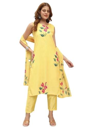 Ensemble kurta droit imprimé en crêpe avec pantalon et dupatta pour femme