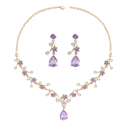 Gkaopi Parure Mariage Mariée pour Femme Cristal Collier Boucles d'Oreilles Pendantes Ensemble Fleurs Gouttes Parure Bijoux avec Zircon Fiançailles Mariage...