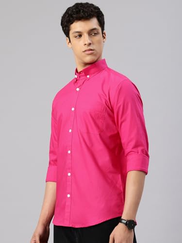 Image of Majestic Man Men's Solid Pure Cotton Casual Shirt - Slim Fit | Full Sleeves | Soft & Breathable Fabric
