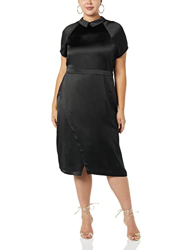 Making the Cut Staffel 3 Episode 3 Kurzärmliges Satin-Midikleid Inspiriert von Jeanettes Gewinner-look, Schwarz, 2X, Übergröße Cover