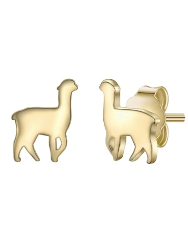 Glanzstücke München Damen-Ohrstecker Alpaka Sterling Silber gelbvergoldet - Ohrringe Lama Ohr-Schmuck Trend gelb-gold
