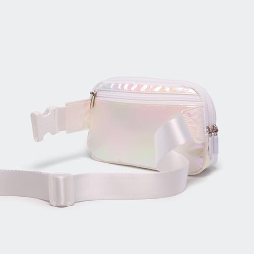 Image of Pander Everywhere Belt Bag for Women, 5 Zipper Pockets Nylon Crossbody Fanny Pack Purse (Iridescent White)