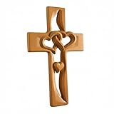 Generisch Handgeschnitztes Holzkreuz mit verschlungenen Herzen, Wanddekoration als Symbol heiliger Liebe, Hochzeits- und Ehekreuz für Weihnachten, Hochzeit und Valentin (A)