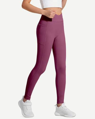 Image of JOCMIC Girls Athletic Leggings High Waist for Kids Yoga Dance Gym Pants with Pocket