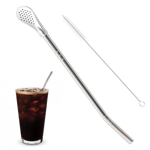 Paja de filtro de acero inoxidable: paja ligera de yerba pareja, paja de cuchara separable, cuchara de paja de filtro con cepillo de limpieza, cuchara de revocación multifuncional para cóctel, sopa a