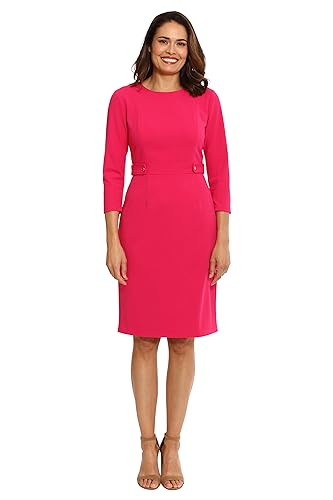 London Times Women's Dresses Work Office Business Sheath Dress with Button Waist Detail Pink Peacock