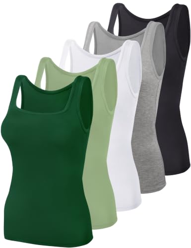 Image of BQTQ 5 Pcs Women's Square Neck Tank Tops Sleeveless Undershirt Basic Tanks