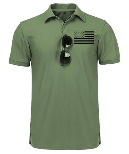 JACKETOWN Men's Polo Shirt Patriotic Graphic Short Sleeve American Flag Golf Shirt Independence Day