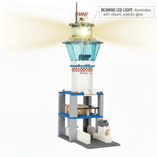Image of SKY LINE OCEAN || City Airplane Building Kit || 518 +pcs || Airport Passenger Plane with|| led Lights in Radar Tower|| & Baggage Truck || (2 Year Structural Warranty)