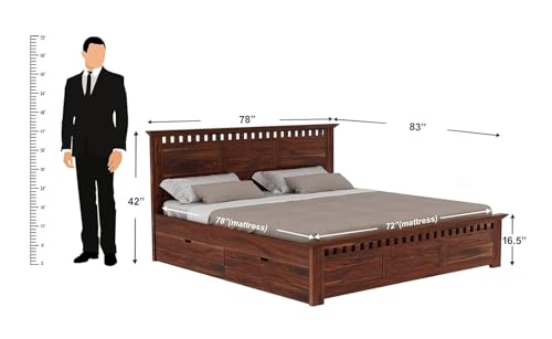 Image of WOODLAB Furniture Solid Sheesham Wood King Size Bed for Bedroom 4 Storage Drawer Wooden Double Beds Cot Furniture for Living Room (Honey Finish)