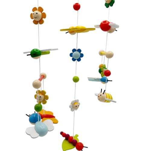 goki 52924 Mobile 3-D Frühlingswiese aus Holz, Blumen und Bienen, Tiere, zugucken und staunen, 24x45cm, mehrfarbig, Baby