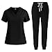 Black Scrubs Sets for Women Scrubs for Women Set Stretch V-Neck Scrub Top Drawstring Long Pant Nursing Uniforms Scrubs Sets with Pockets