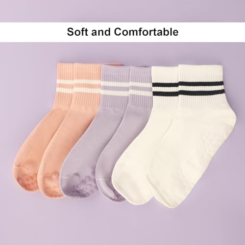 Image of 3 Pairs Yoga Socks with Grips Yoga Grip Socks for Women Non Slip Yoga Athletic Socks Pilates Socks for Ladies