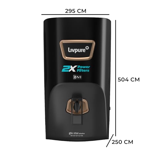 Image of Livpure Glo Star Alkaline Water Purifier | RO + UV+ UF+ Copper + Alk | 2X Power Filter | No Filter Cost for 2 years* | Save Upto 21,000 on Filters | 8 Stage Advance Purification | 7L Storage | Black