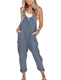 Yeokou Womens Overalls Linen Cotton Jumpsuits Loose Casual Jumpers with Pockets(BlueGrey-M)
