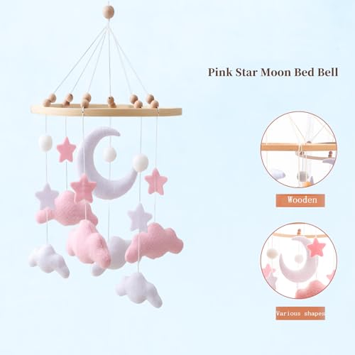 Gray Pink White Cloud Moon Themed Nursery Mobile,Crib Mobile for Baby Boys Girls,Handmade Baby Mobile,Adjustable Cotton Felt Soft Ceiling Mobile,Baby Shower Gifts for New Moms (Pink) - Image 4