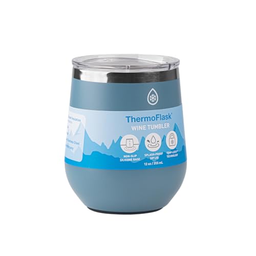 Image of ThermoFlask Drinkware Wine Tumbler - Double-Wall Tumbler for Cold & Hot Drinks - Lightweight & Simple Drink Cup with Lid - Modern & Durable Drinking Cup - 12 oz, Dusty Blue