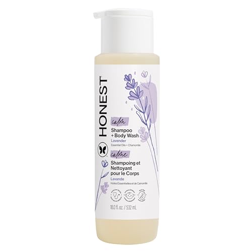 Image of The Honest Company 2-in-1 Cleansing Shampoo Body Wash Gentle for Baby, Naturally Derived, Tear-free, Hypoallergenic, Lavender Calm, 18 fl oz
