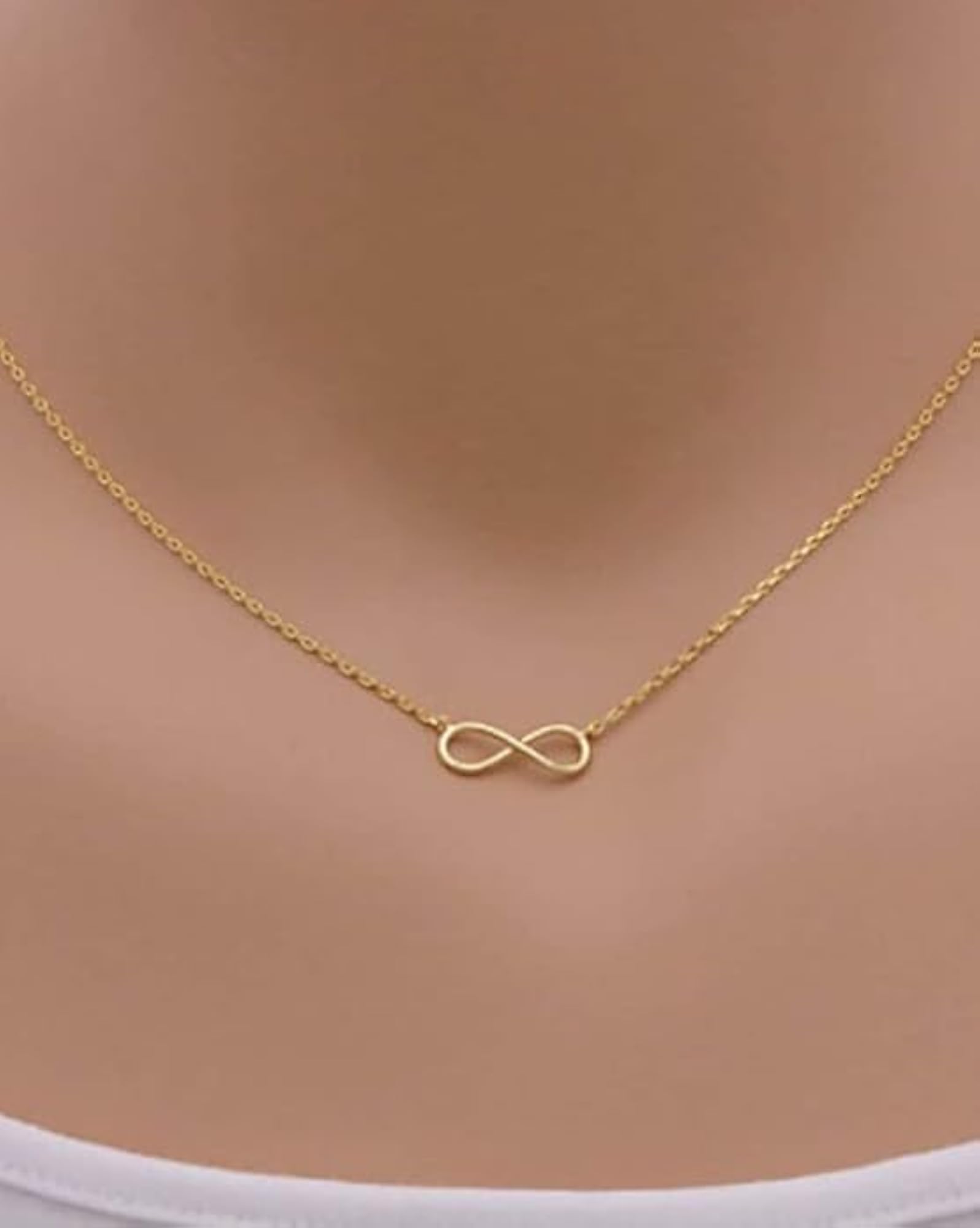 Gold Tone Infinity Symbol Pendant Necklace, Minimalist Style