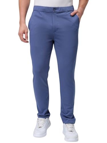 Image of The Indian Garage Co Men Slim Fit Solid Mid-Rise Stretchable Knitted Jogger Trousers