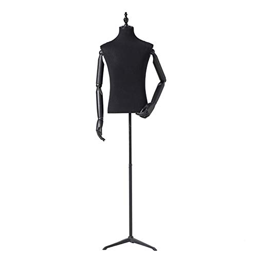 XDAWQP Maniquí de Costura con Torso Negro, maniquí Masculino con Brazos Flexibles, maniquí Adulto de Medio Cuerpo para escaparate, mostrador y fotografía, Altura ajust