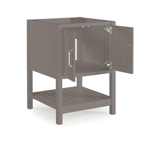 Image of Alaterre Furniture Bennet Bathroom Vanity Cabinet with Soft-Close Shaker Doors and Open Shelf - 24-Inch Small Freestanding Wood Vanity Without Sink - Single Sink Base (Gray)