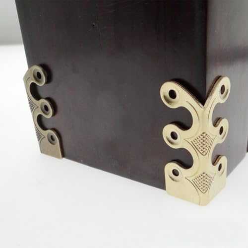 Image of JianLing 10PCS Chinese Antique Skirting Board Corner Protector Gold 60 Screws 48mm Vintage Metal Corner Protector for Skirting Board Cabinets Desks Dressers Bookcases Wooden Crate Corner Protection