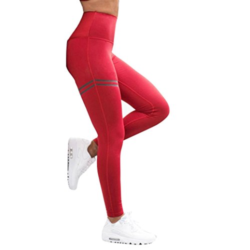 Leggings Deporte Mujer Sexy 2018,Mallas Yoga Mujer Leggins Pantalones Deportivos para Mujer Leggings de Yoga de Cintura Alta Pantalones elásticos de Gimnasio (Rojo, S)