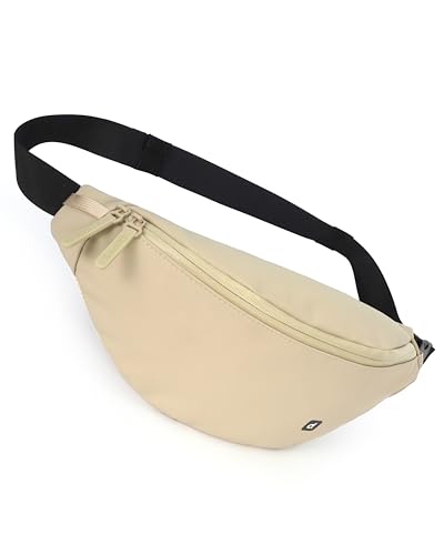 Image of Destinio Waist Bag for Man Woman - Anti Theft, Waterproof Zippers and Back Pocket - Large Travel Waist Pouch, Fanny Pack, Belt & Hip Bag for Hiking, Passport, Gym (Beige)
