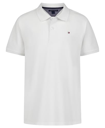 Tommy Hilfiger Boys Short Sleeve Solid Pique Ivy Polo Shirt Button Closure Soft & Comfortable Bright White 10-12