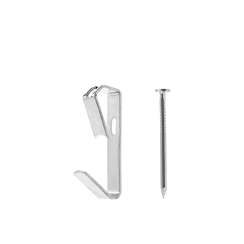 Image of 100 Piece Picture Hanging Kit with 20LB Heavy Duty Hooks, Silver Metal with Nickel Coating, Nail Down Installation, Suitable for Wood, Drywall, Plaster