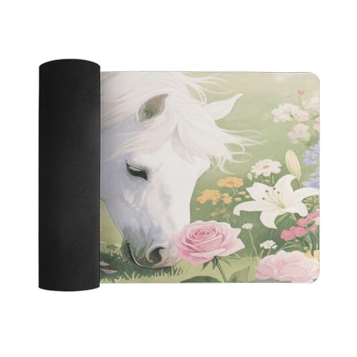 Desk Pad Protector 24x12 Inch Extended White Horse Keyboard Mouse Mat miniatura 3