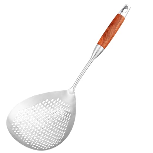 Comparison: Best Utensil For Deep Frying 10 Large Slotted Spoon with Long Wooden Handle - Lyveit 16 Inch Deep Frying Scoop with Hanging Holes, 304 Stainless Steel Fryer Skimmer Spoons for Kitchen Cooking Frying Draining