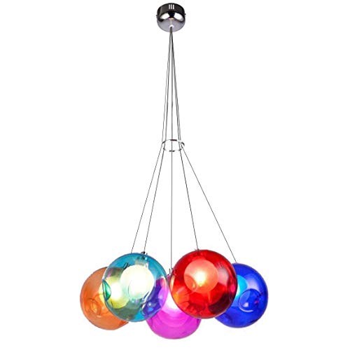 Glaskugel Hängelampe,Farbe Lüster Modern Glas Pendelleuchte Verzweigten Beleuchtung Kronleuchter Höhenverstellbare 100cm Für Dekorative Esstischlampe Inklusiv 3W LED G4 Glühbirne,5Kopf Cover