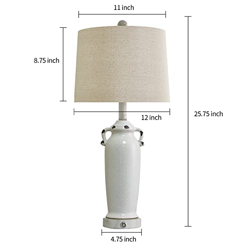 Portres 25.75’’ Farmhouse Usb 3-Waytouch Dimmable Ceramic Table Lamp Set Of 2 For Bedroom Living Room Modern Vintage Rustic Nightstand Bedside End Table Lamps (2 Bulbs Included) #TOP5