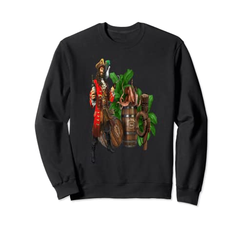 Divertida camiseta de pirata, barriles de vino, pirata, isla, plantas del tesoro Sudadera
