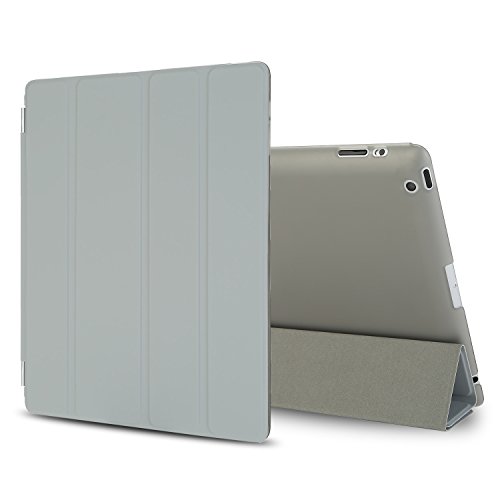Besdata Magnetic Smart Cover & Translucent Back Case with Screen Protector, Cleaning Cloth and Stylus for Apple iPad 2 / iPad 3 - Grey